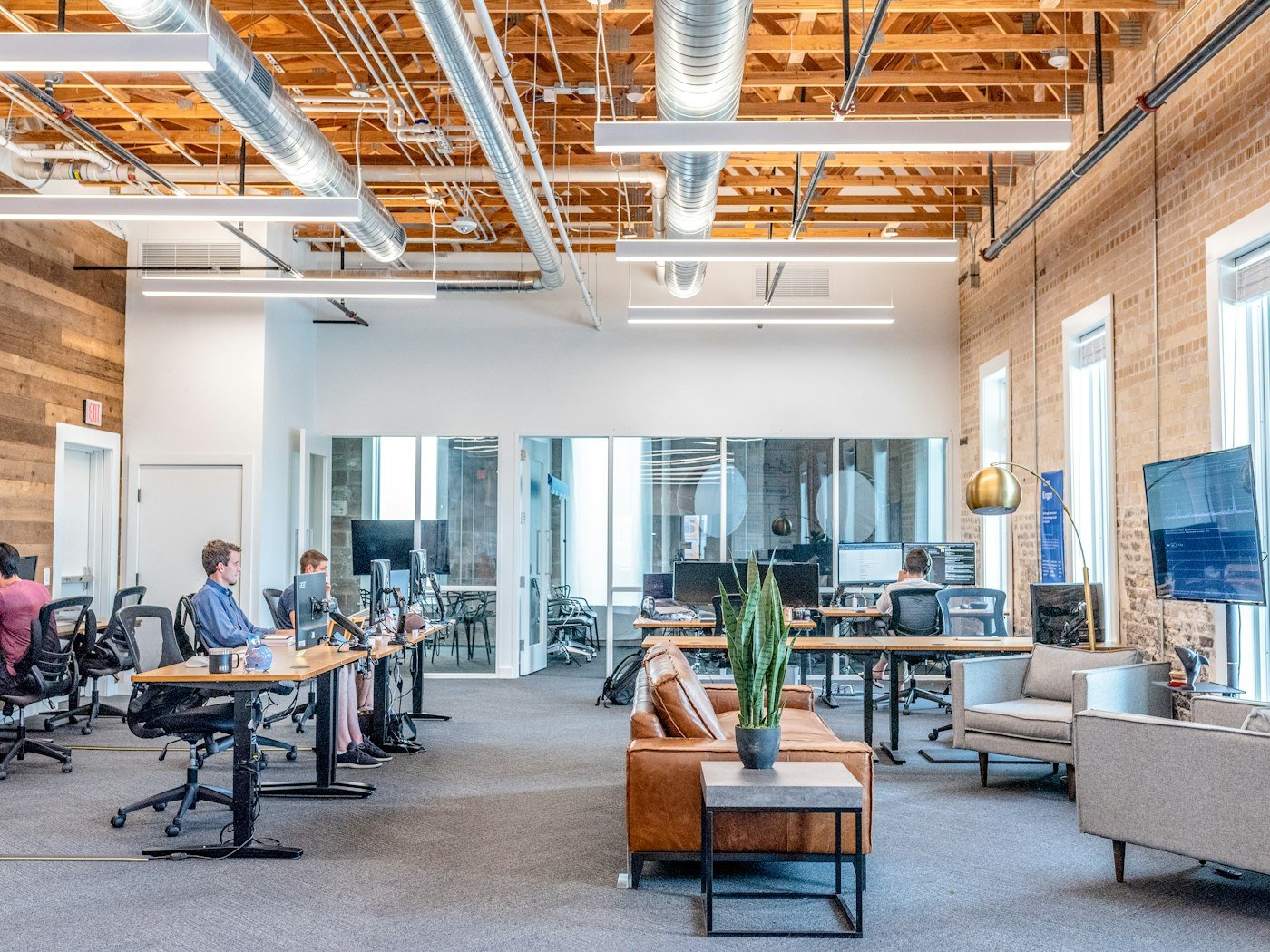 Modern workplace office environment, black and white